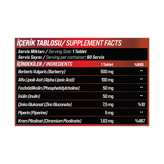 BLOODPURE BERBERIN BERBERIS VULGARIS & ALPHA LIPOIC ACID & ZINC & CHROMIUM 60 TABLETS