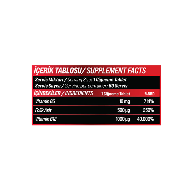 B12++ 1000 mcg ÇİĞNENEBİLİR 60 TABLET – ÇİLEK AROMALI