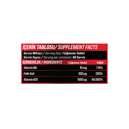 B12++ 1000 mcg ÇİĞNENEBİLİR 60 TABLET – ÇİLEK AROMALI